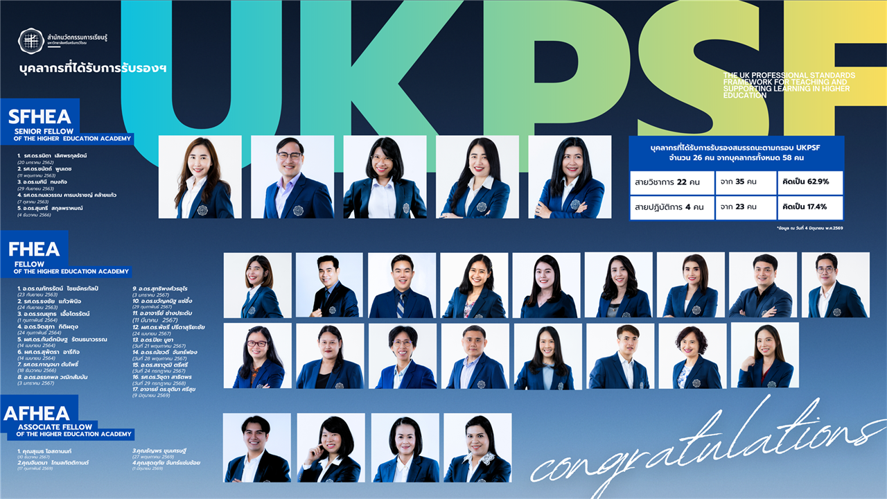 บุคลากรสำนักนัวตกรรมการเรียนรู้ได้รับการรับรองคุณภาพด้านการจัดการเรียนการสอน UKPSF