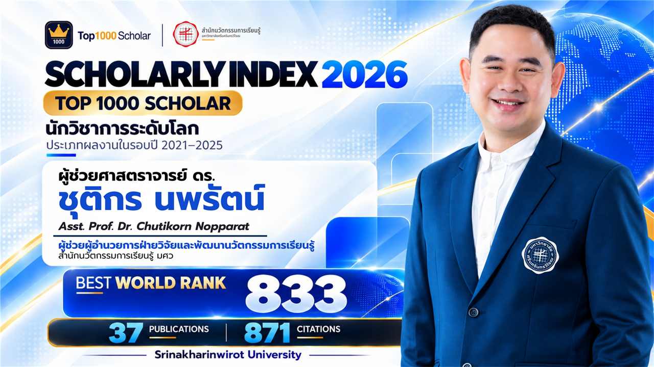 ขอแสดงความยินดีกับ ผศ.ดร.ชุติกร นพรัตน์ ในโอกาสได้รับการจัดอันดับ นักวิชาการระดับโลก Top 1000 Scholar ประจำปี 2026 จาก Scholarly Index